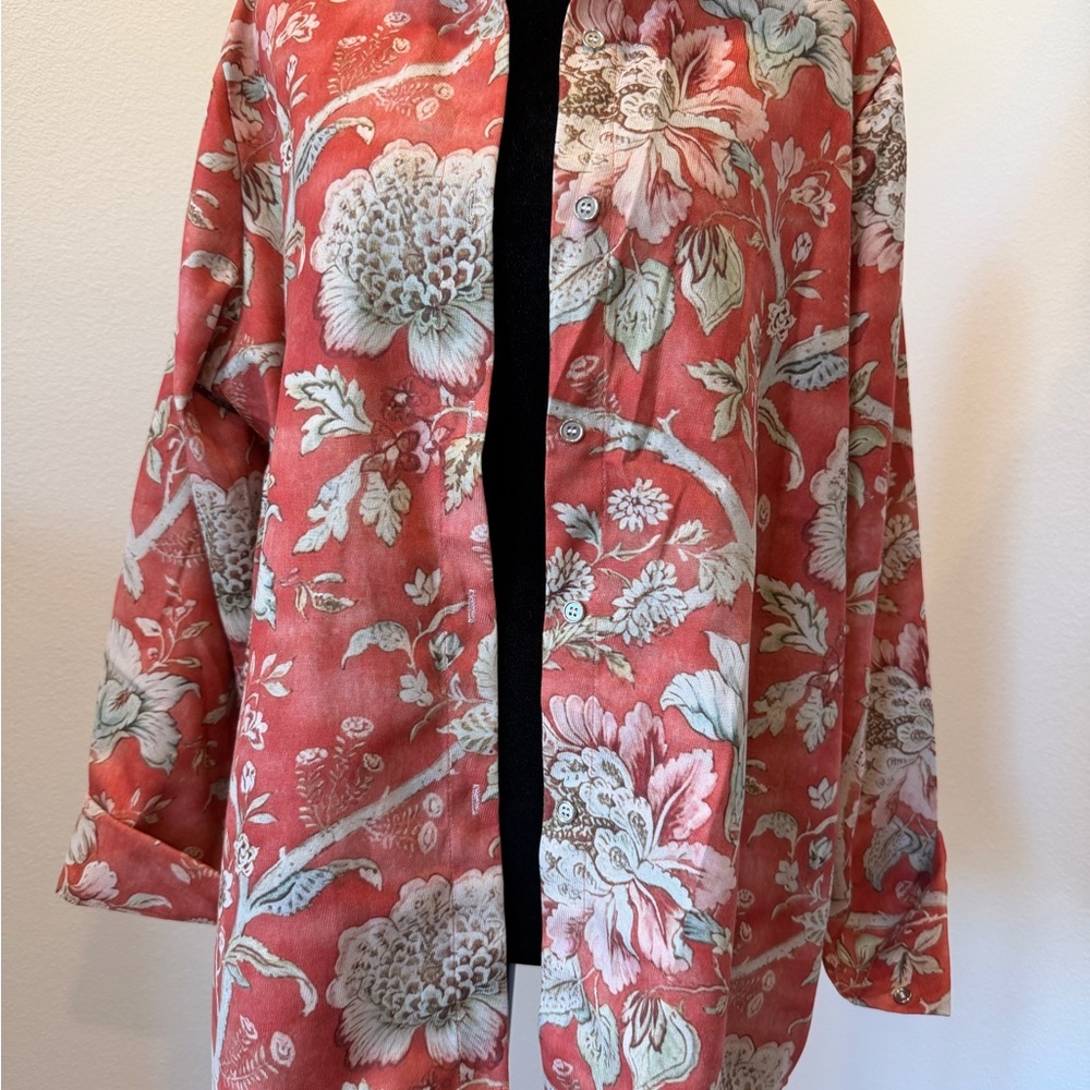 Oversized Floral Red/Coral/Cream Blouse-Medium